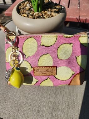 Dooney & Bourke Pink Lemon Print Pouch EUC with Unbranded Lemon Charm NIP